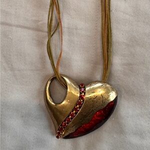 Gold and Red Heart Pendant Necklace